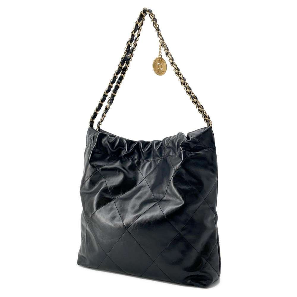 Chanel Shiny Shoulder Bag Calf Black Matelasse 22 Small
